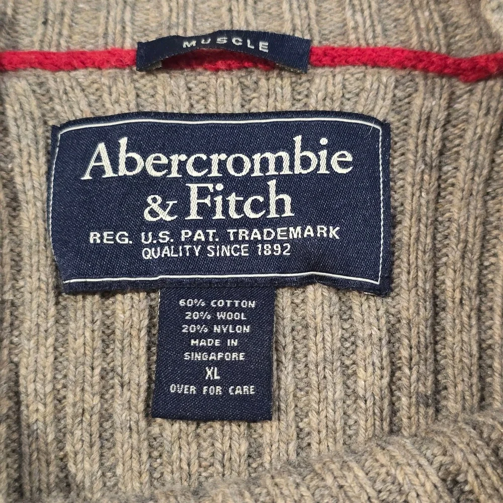 Abercrombie & Fitch Mens XL Muscle Fit Ribbed Wool Blend Sweater Oatmeal Y2K‎